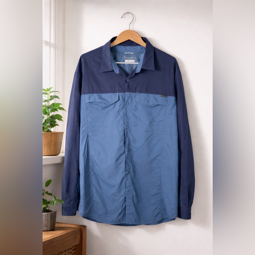 Columbia PFG Omni-Shade Fishing Shirt XXL 2TG Long Sleeve Blue Button Down